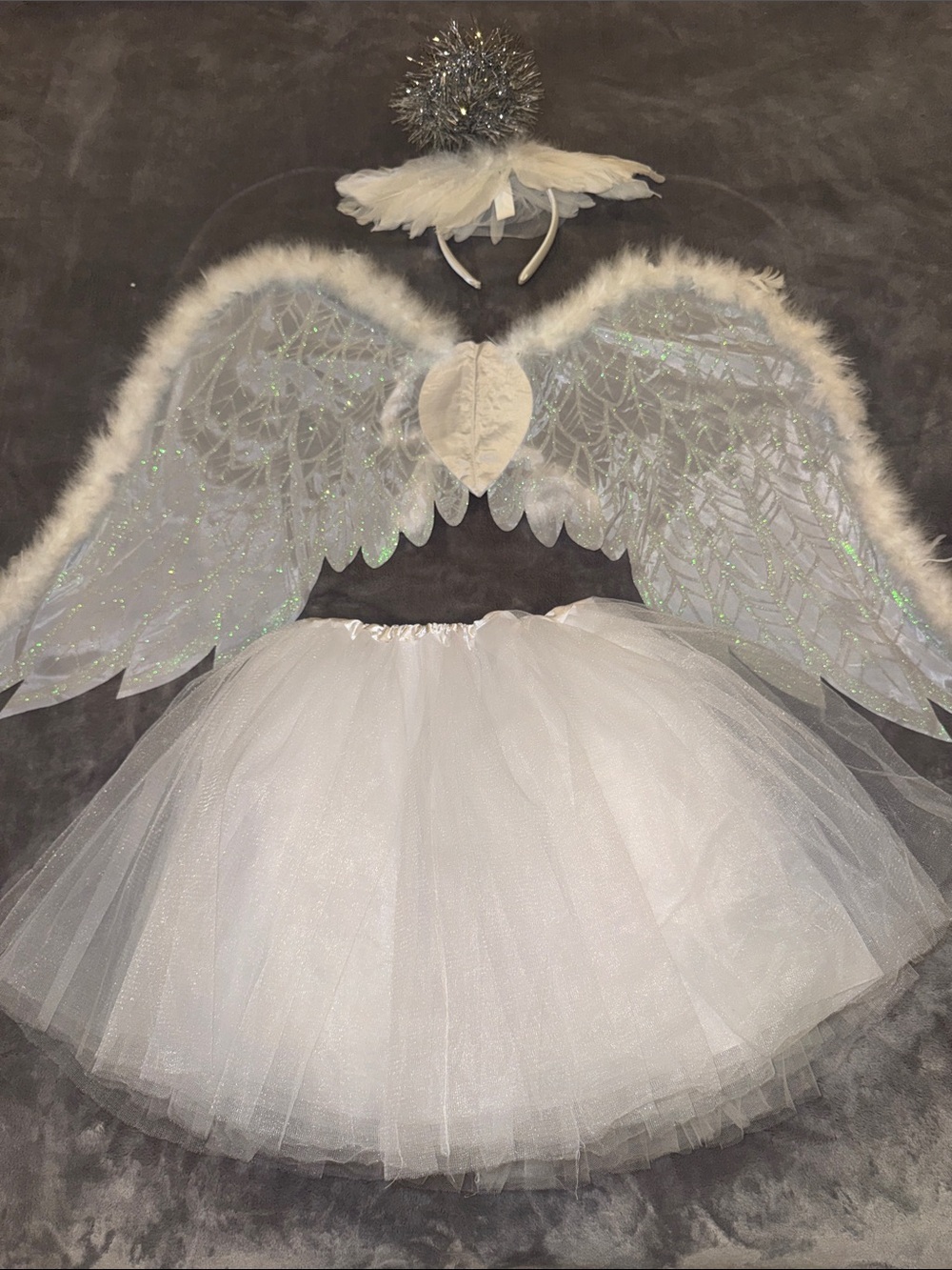 White Angel Costume Set with Wings, Halo & 2 white Tutu’s.